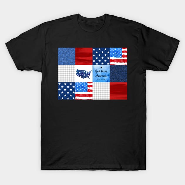 God Bless America Patchwork T-Shirt by SugarPineDesign